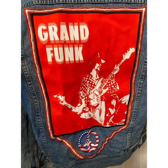 GRAND FUNK RAILROAD Denim Jacket Mens XXL Upcycled Patchwork Rock Tour Patriotic - Picture 4 of 9